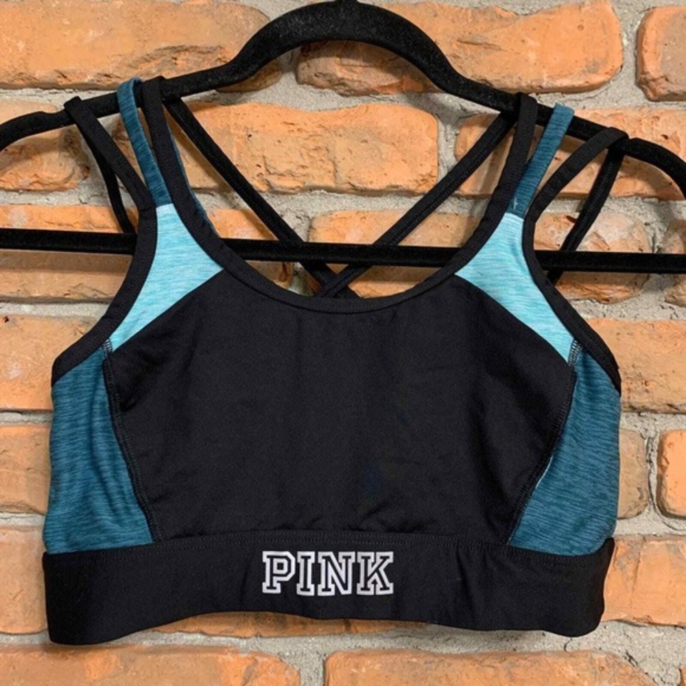 PINK Victoria's Secret Ultimate Sports Bra Womens Small Blue Black‎ Crisscross